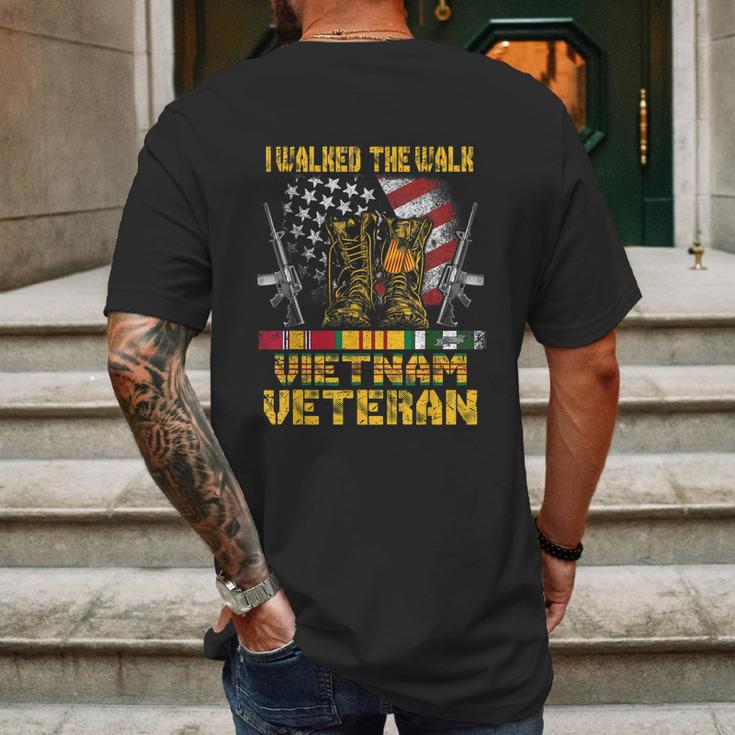 Funny Vietnam Veteran With Us Flag Gift With Combat Boots Patriotic Gift Mens Back Print T-shirt Gifts for Men