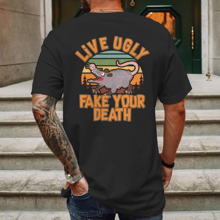 Funny Vintage Live Ugly Fake Your Death Mens Back Print T-shirt Gifts for Men