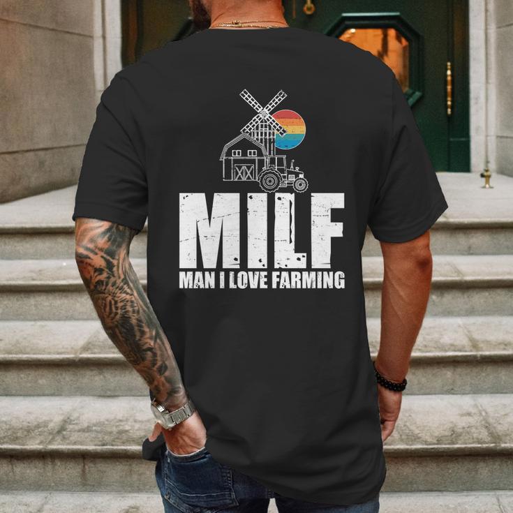 Funny Vintage Milf Man I Love Farming Mens Back Print T-shirt Gifts for Men