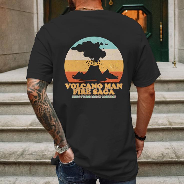 Funny Vintage Volcano Man Fire Saga Eurovision Song Contest Mens Back Print T-shirt Gifts for Men