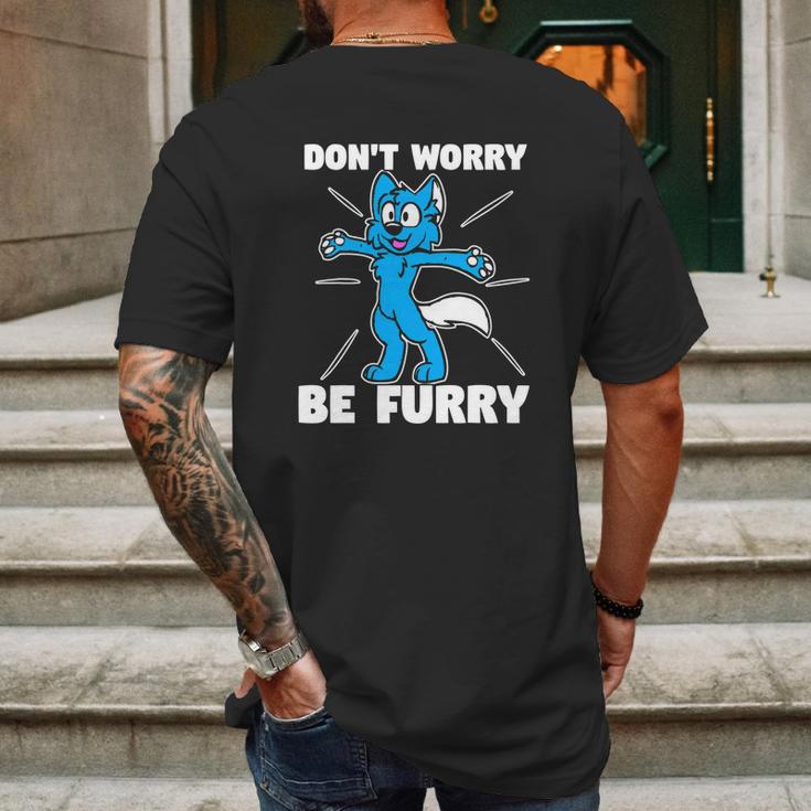 Furry Fandom Dont Worry Be Furry Wolf Fox Mens Back Print T-shirt Gifts for Men