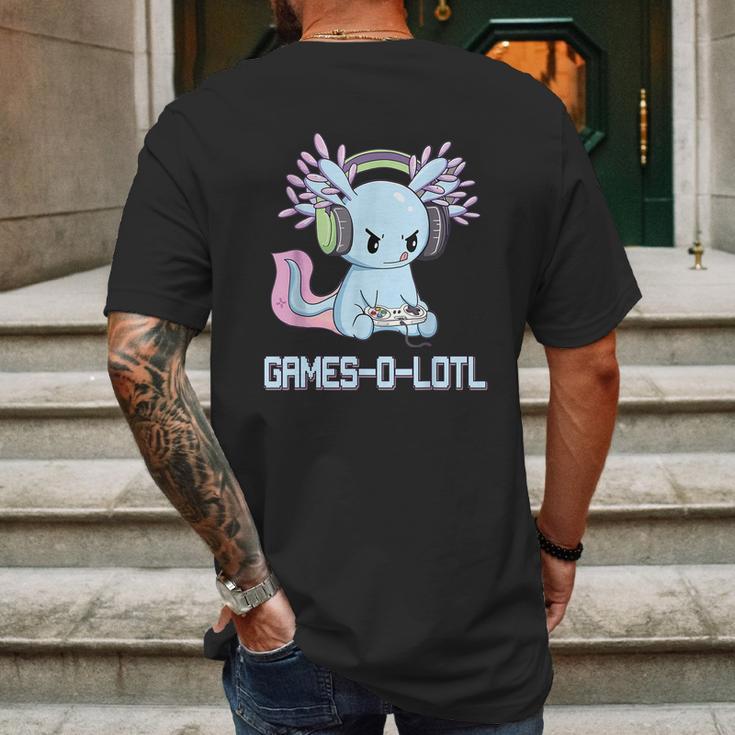 Gamesolotl Axolotl Video Gamer Kawaii Pastel Goth Anime Graphic Design Printed Casual Daily Basic Mens Back Print T-shirt Gifts for Men