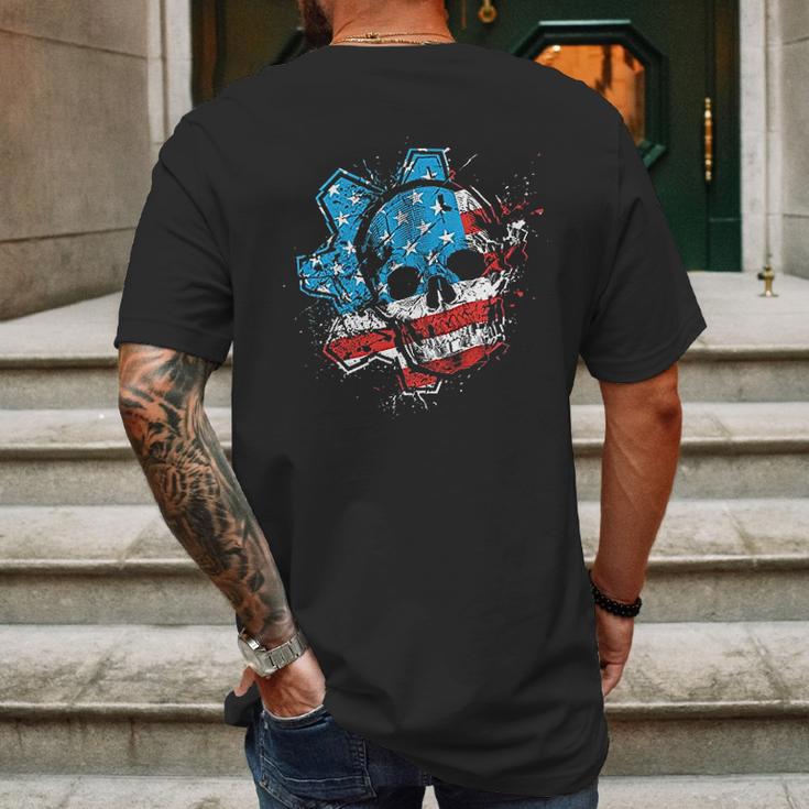 Gears American Flag Omen Mens Back Print T-shirt Gifts for Men