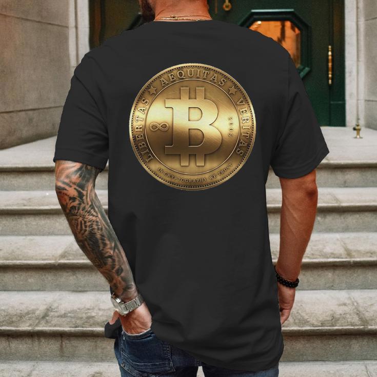 Gold Bitcoin Crypto Currency Mens Back Print T-shirt Gifts for Men