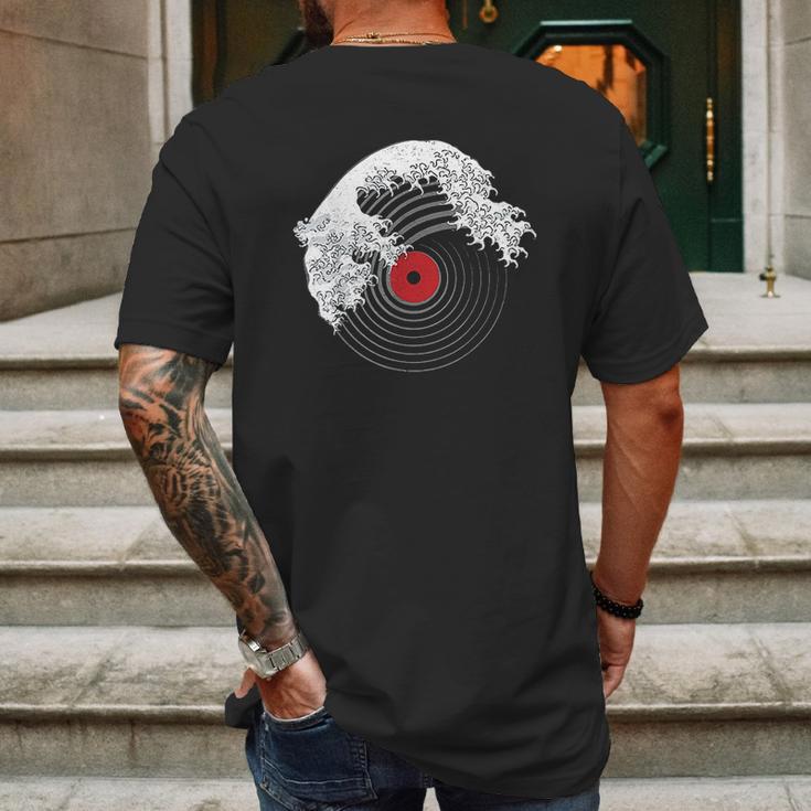 Great Wave Of Music Dj Vinyl Record Turntable Kanagawa Mens Back Print T-shirt Gifts for Men