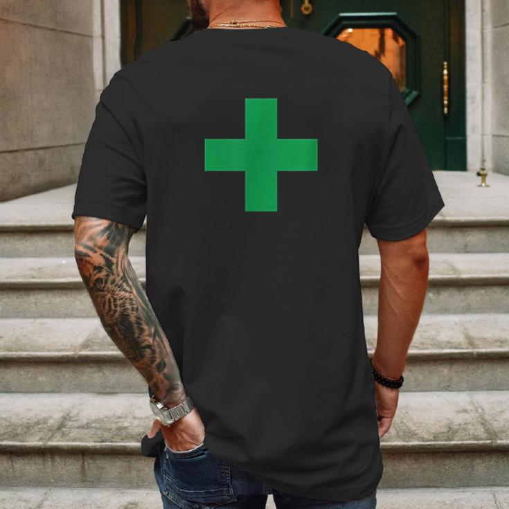 Green Medical Marijuana Cross Symbol Medicine Mens Back Print T-shirt Gifts for Men