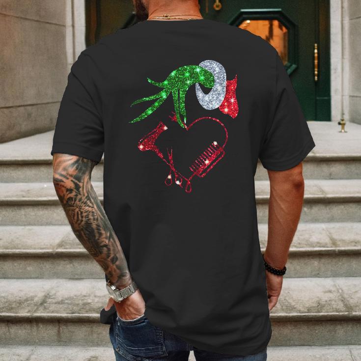 Grinch Hand Holding Love Hair Stylist Mens Back Print T-shirt Gifts for Men