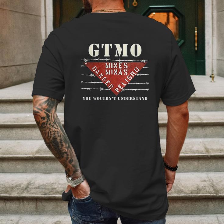 Gtmo Land Mine Barbed Wire Sign Guantanamo Bay Cuba Mens Back Print T-shirt Gifts for Men