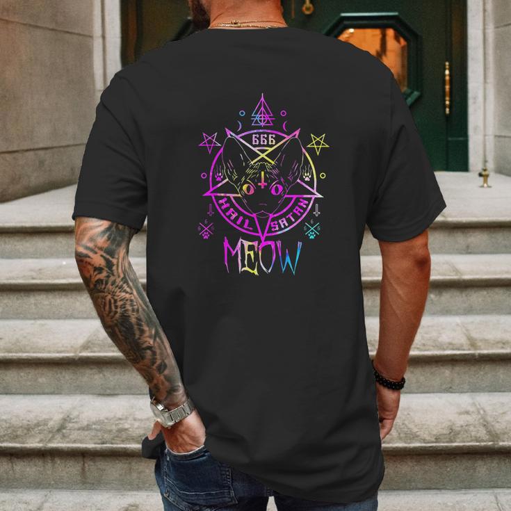 Hail Meow Demonic Sphynx Cat 666 Halloween Mens Back Print T-shirt Gifts for Men