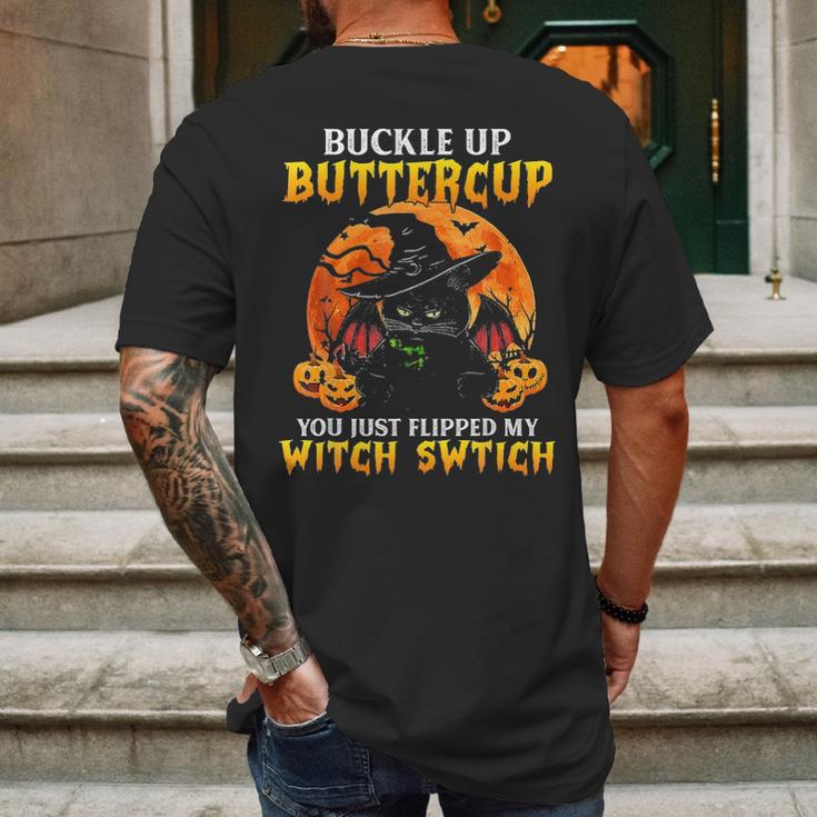 Halloween Cat Buckle Up Buttercup You Just Flipped Mens Back Print T-shirt Gifts for Men