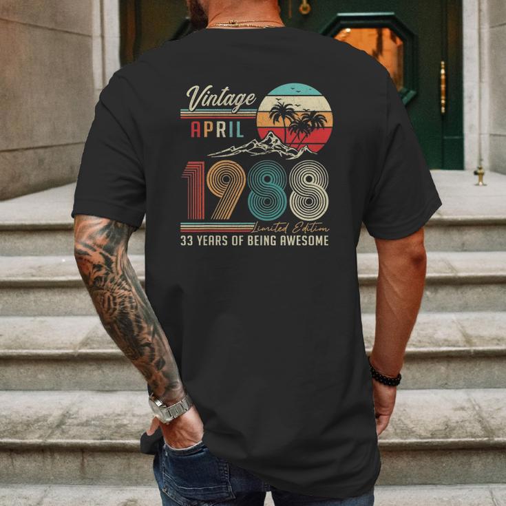 Happy 33Rd Birthday Vintage April 1988 33 Years Old Mens Back Print T-shirt Gifts for Men