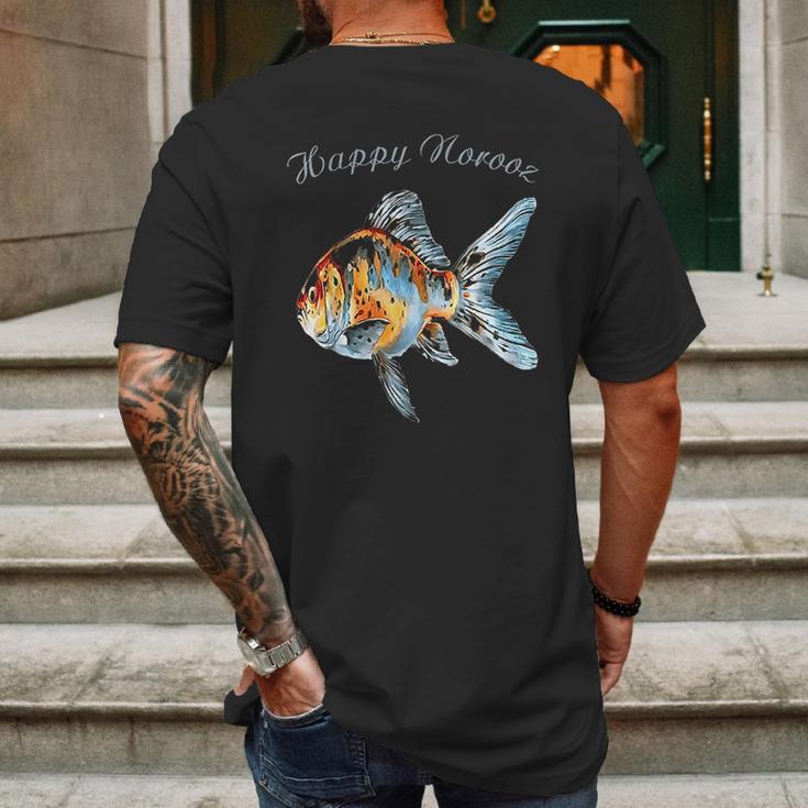 Happy Norooz Shubunkin Goldfish Persian New Year Mens Back Print T-shirt Gifts for Men