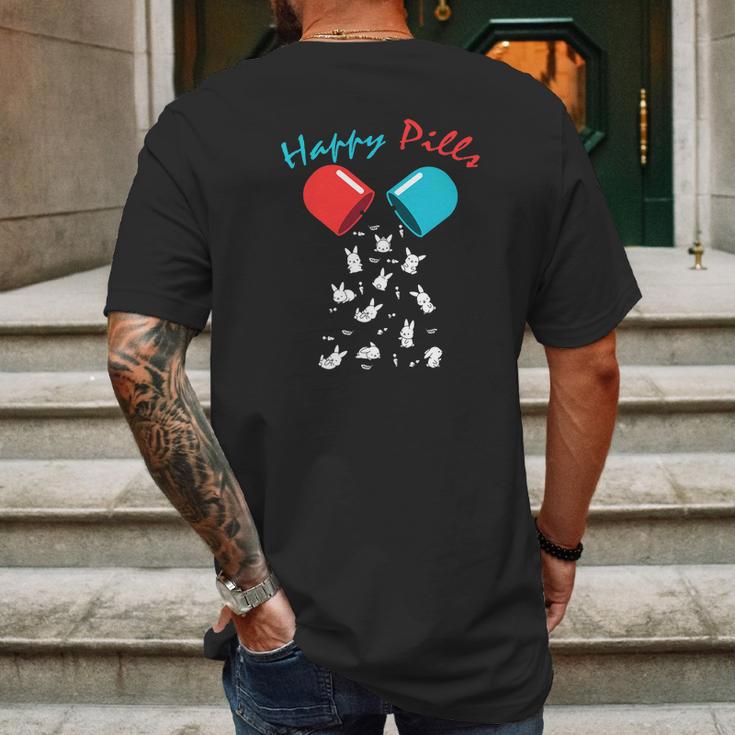 Happy Pill Bunny Funny Easter Silhouette Rabbits Mens Back Print T-shirt Gifts for Men