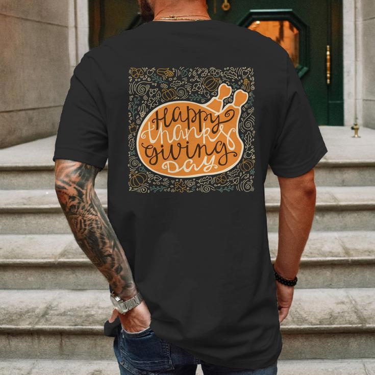 Happy Thanksgiving Day Turkey Pumpkin Logo Mens Back Print T-shirt Gifts for Men