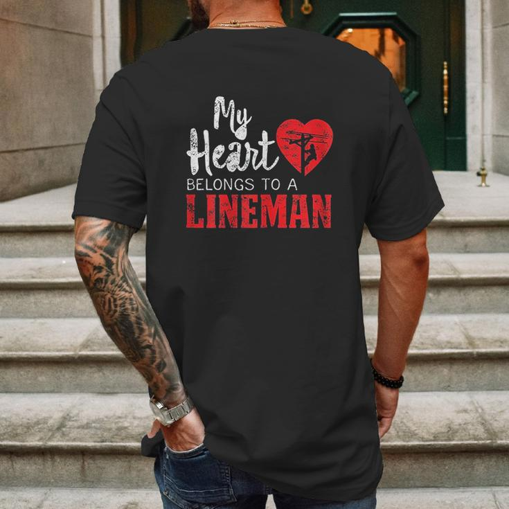 My Heart Belongs To A Electric Cable Lineman Mens Back Print T-shirt Gifts for Men