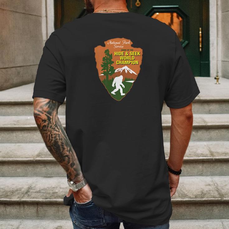 Hide Seek World Champion Bigfoot National Fores Mens Back Print T-shirt Gifts for Men