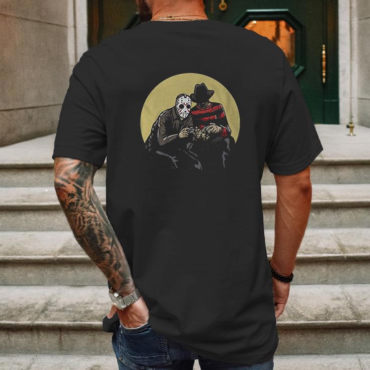 Horror Scary Movie Villains Playing Video Games Mens Back Print T-shirt Gifts for Men