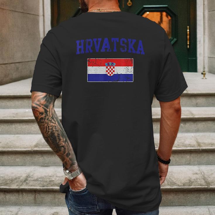 Hrvatska Croatia Flag Croatian Retro Fade Mens Back Print T-shirt Gifts for Men