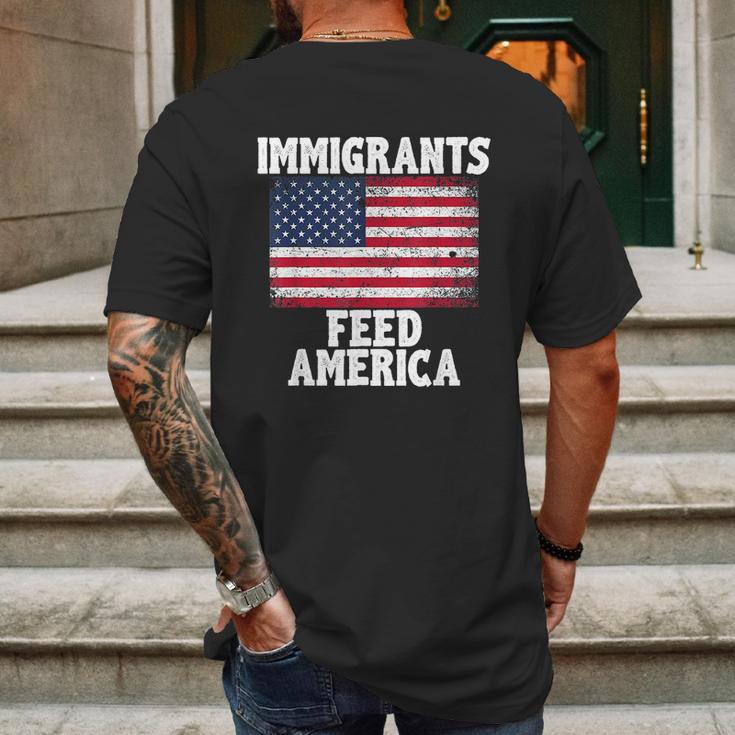 Immigrants Feed America With America Flag Mens Back Print T-shirt Gifts for Men