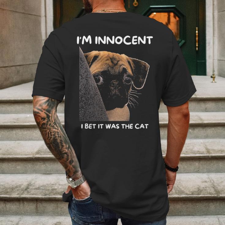 Im Innocent I Bet It Was The Cat Funny Guilty Cute Pug Mens Back Print T-shirt Gifts for Men