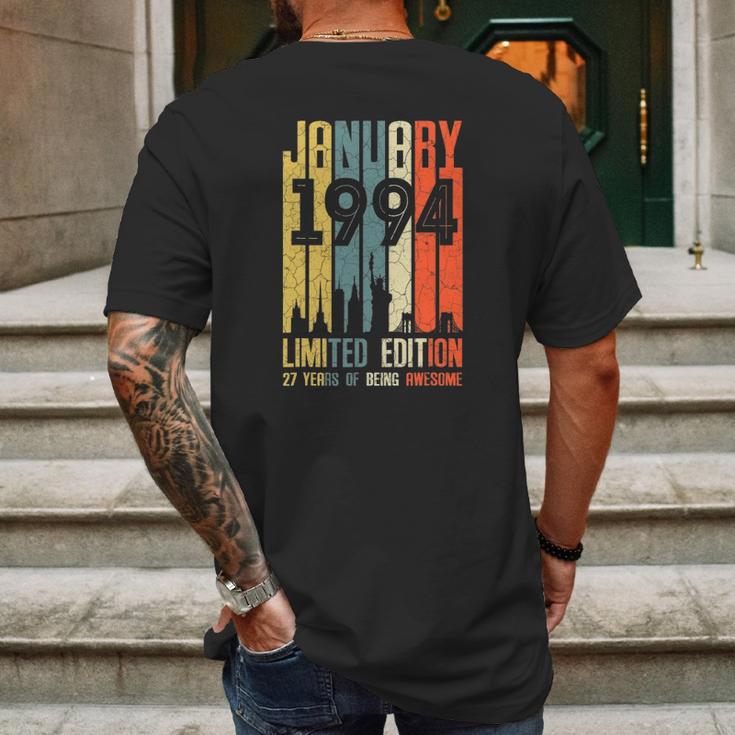 January 1994 27 Years Old 1994 Birthday Gift Mens Back Print T-shirt Gifts for Men