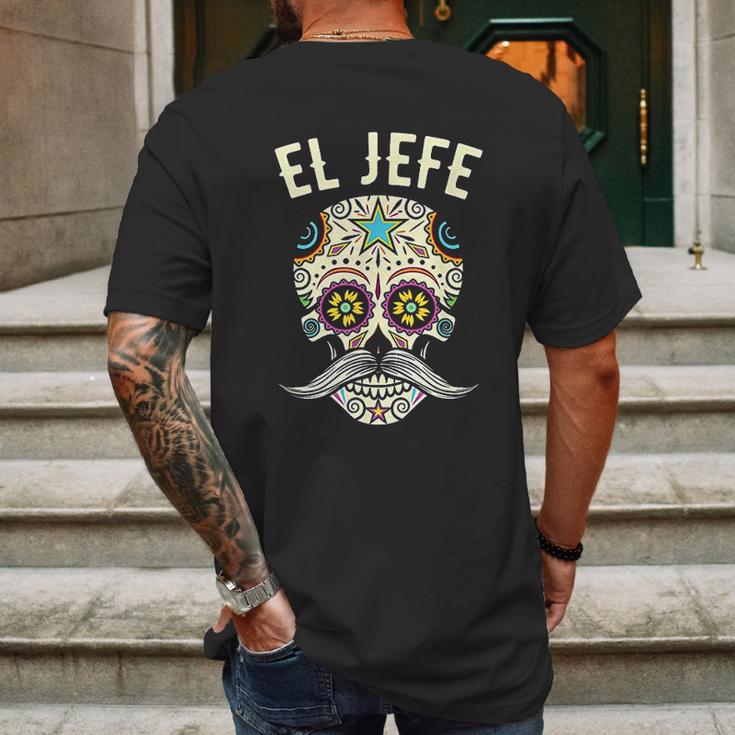 Jefe Men Mexican Boss Sugar Skull Day Of The Dead Mens Back Print T-shirt Gifts for Men