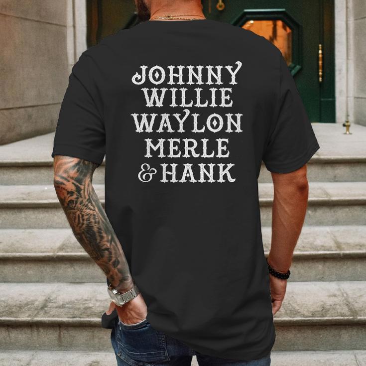 Johnny Willie Waylon Merle Hank Game Mens Back Print T-shirt Gifts for Men