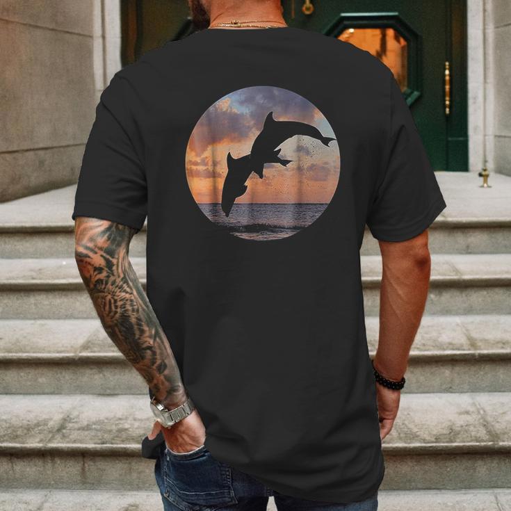 Jumping Sunset Dolphins Mens Back Print T-shirt Gifts for Men