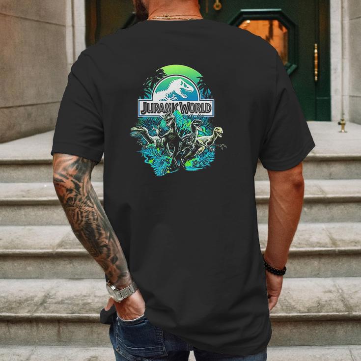 Jurassic World Blue Green Jungle Velociraptor Attack Mens Back Print T-shirt Gifts for Men