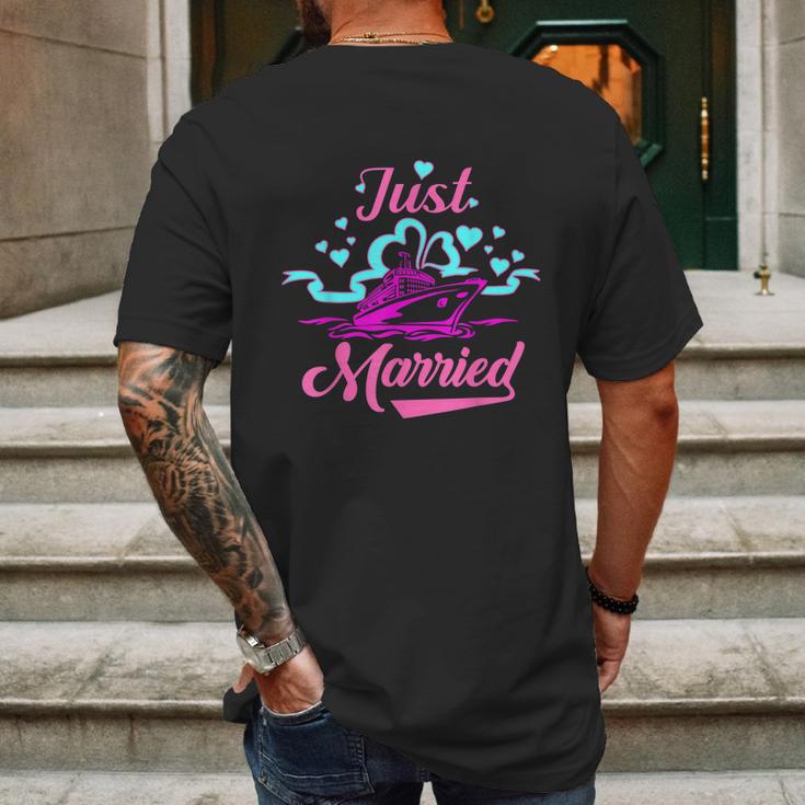 Just Married Newlyweds Cruise Honeymoon Graphic Design Printed Casual Daily Basic Mens Back Print T-shirt Gifts for Men