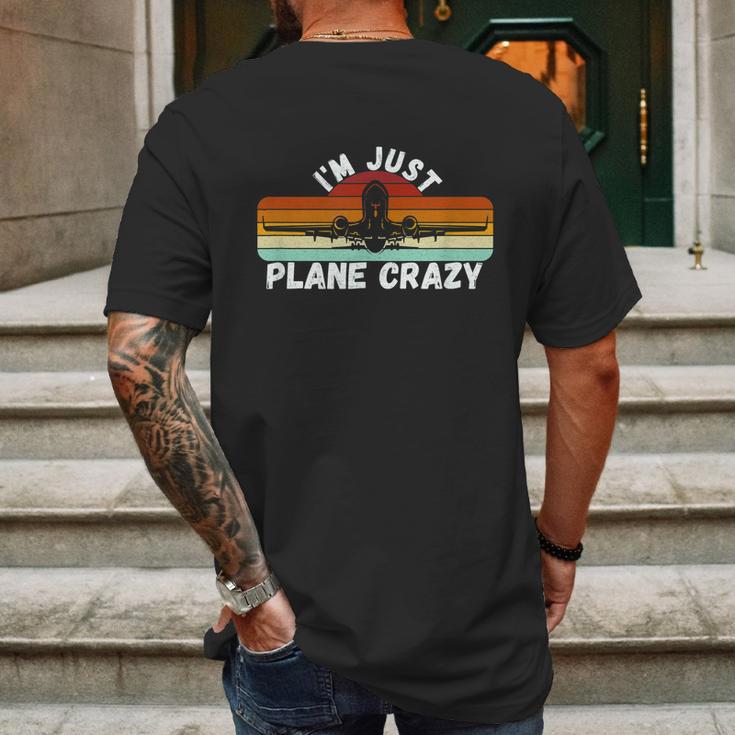 Im Just Plane Crazy Funny Pilot Pun Vintage Retro Sunset Mens Back Print T-shirt Gifts for Men