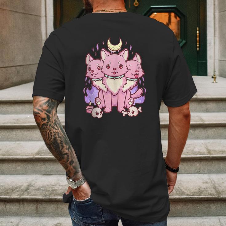 Kawaii Pastel Goth Cute Creepy 3 Headed Dog Mens Back Print T-shirt Gifts for Men