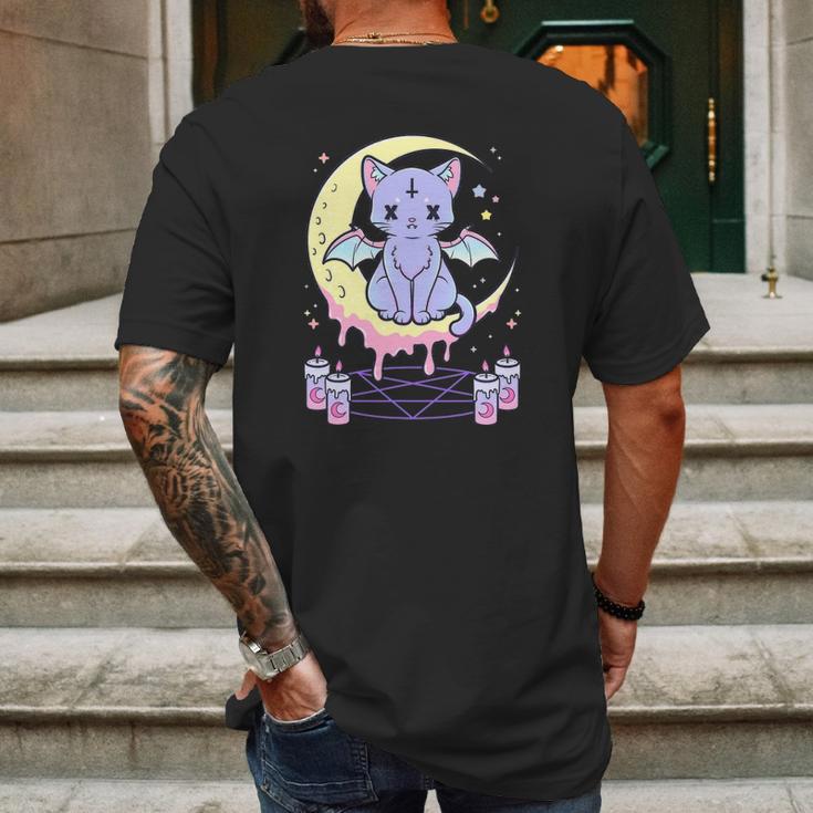 Kawaii Pastel Goth Cute Creepy Black Cat Mens Back Print T-shirt Gifts for Men