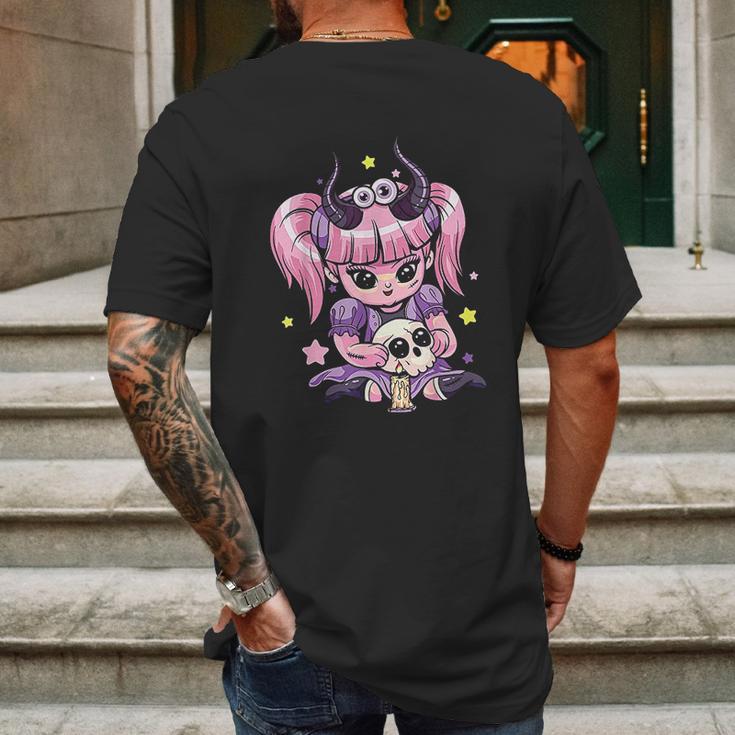 Kawaii Pastel Goth Cute Creepy Girl Skull Demon Evil Girl Mens Back Print T-shirt Gifts for Men