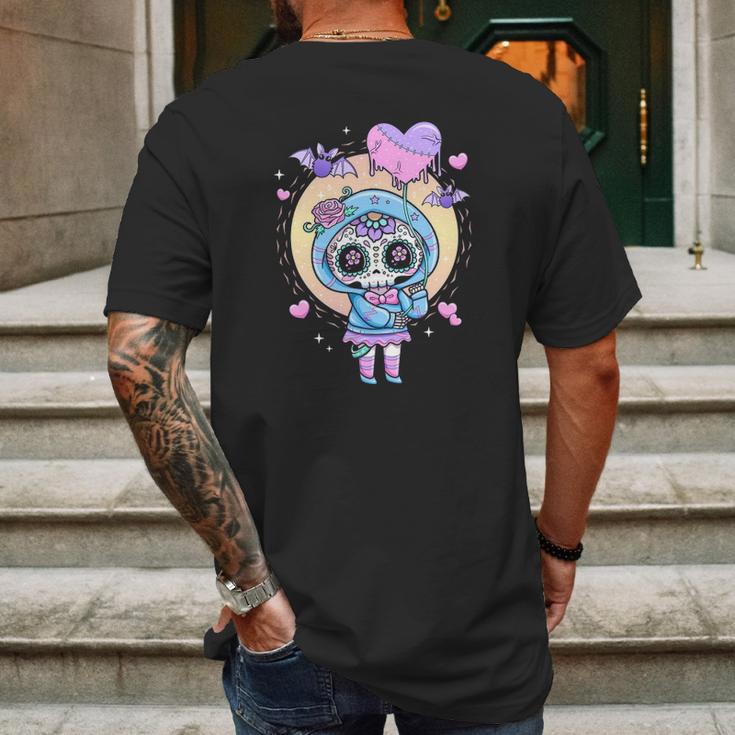 Kawaii Pastel Goth Cute Creepy Sugar Skull Anime Mens Back Print T-shirt Gifts for Men