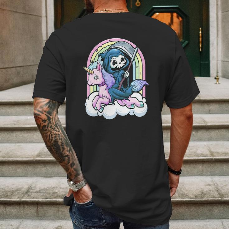 Kawaii Pastel Goth Cute Creepy Unicorn Grim Reaper Mens Back Print T-shirt Gifts for Men