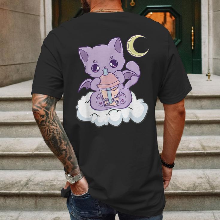 Kawaii Pastel Goth Cute Creepy Witchy Cat Boba Anime Kitten Mens Back Print T-shirt Gifts for Men