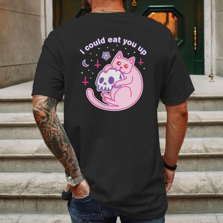 Kawaii Pastel Goth Witch Pink Devil Satan Cat Skull Moon Mens Back Print T-shirt Gifts for Men