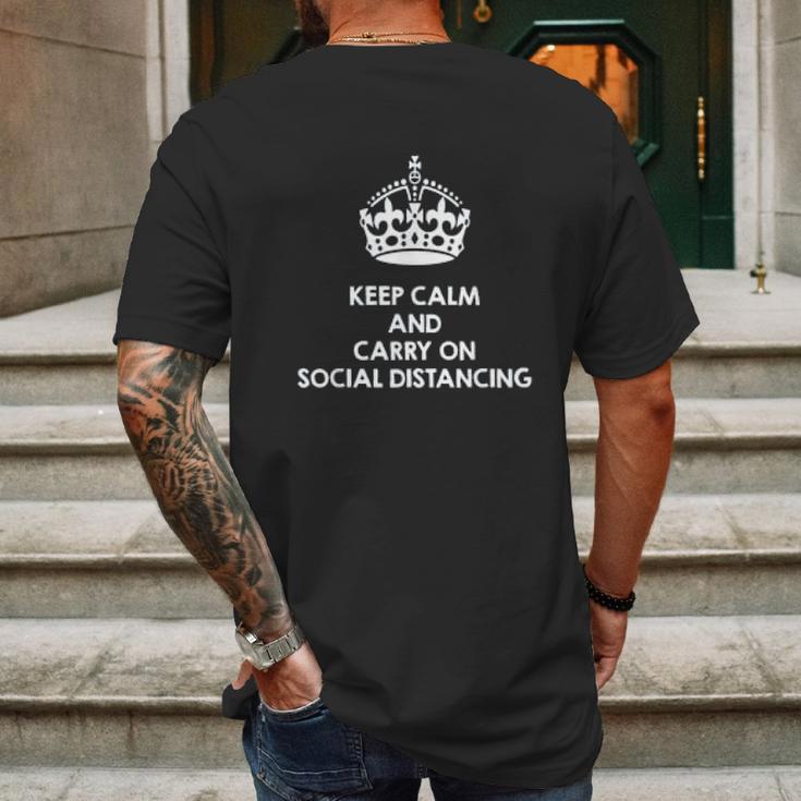 Keep Calm And Carry On Social Distancing Mens Back Print T-shirt Gifts for Men