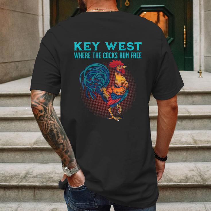 Key West Florida Where The Cocks Run Free Mens Back Print T-shirt Gifts for Men