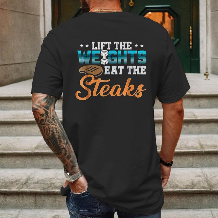 Lift Weight Eat Steaks Meat Eater Carnivore Lifting Mens Back Print T-shirt Gifts for Men