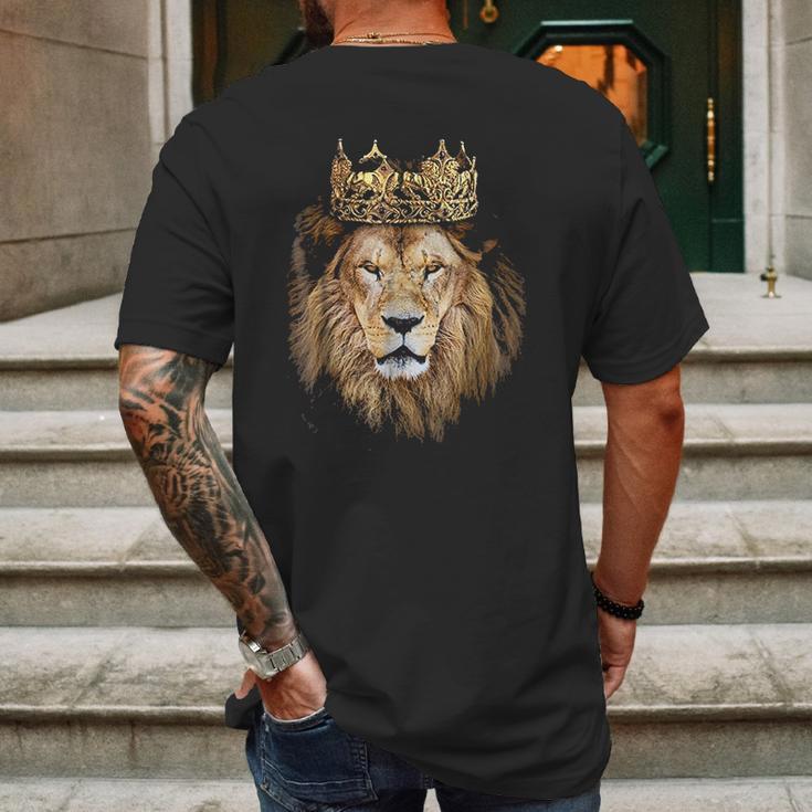 Lion Head Golden Crown Art Canvas King Mens Back Print T-shirt Gifts for Men