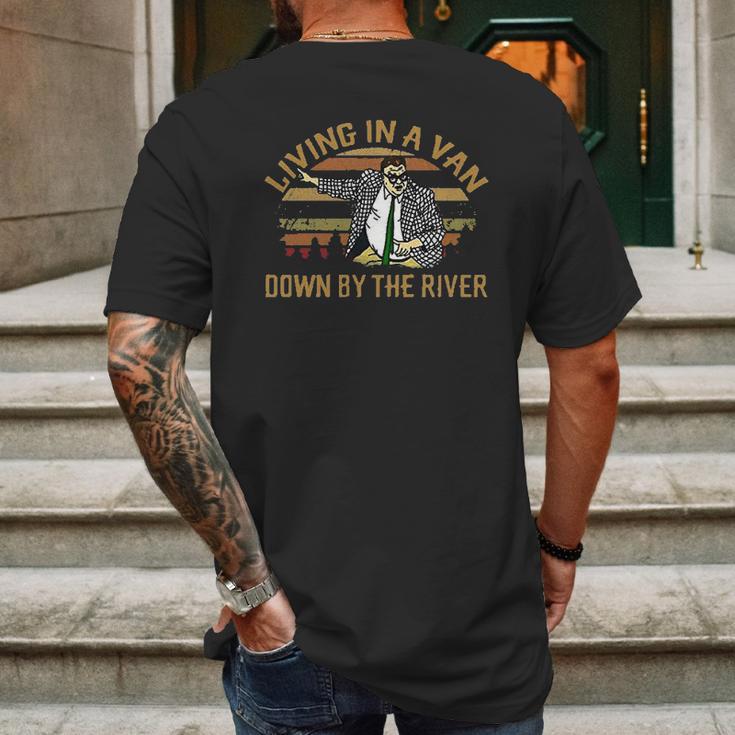 Living In A Van Down By The River Matt Foley Vintage Mens Back Print T-shirt Gifts for Men