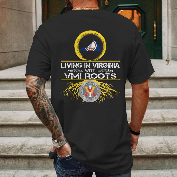 Living In Virginia With Vmi Roots Mens Back Print T-shirt Gifts for Men