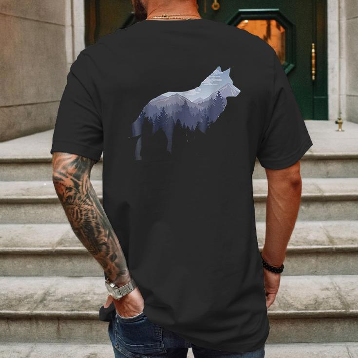 Lone Wolf Survives The Mountain Silhouette Art Mens Back Print T-shirt Gifts for Men