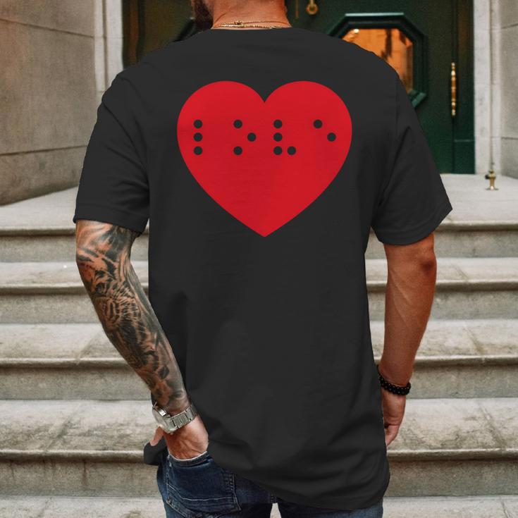 Love In Braille Inside Big Red Heart Uncontracted Valentine Mens Back Print T-shirt Gifts for Men