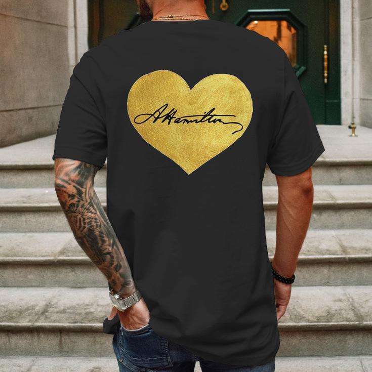 Love A Hamilton Golden Signature Heart Mens Back Print T-shirt Gifts for Men