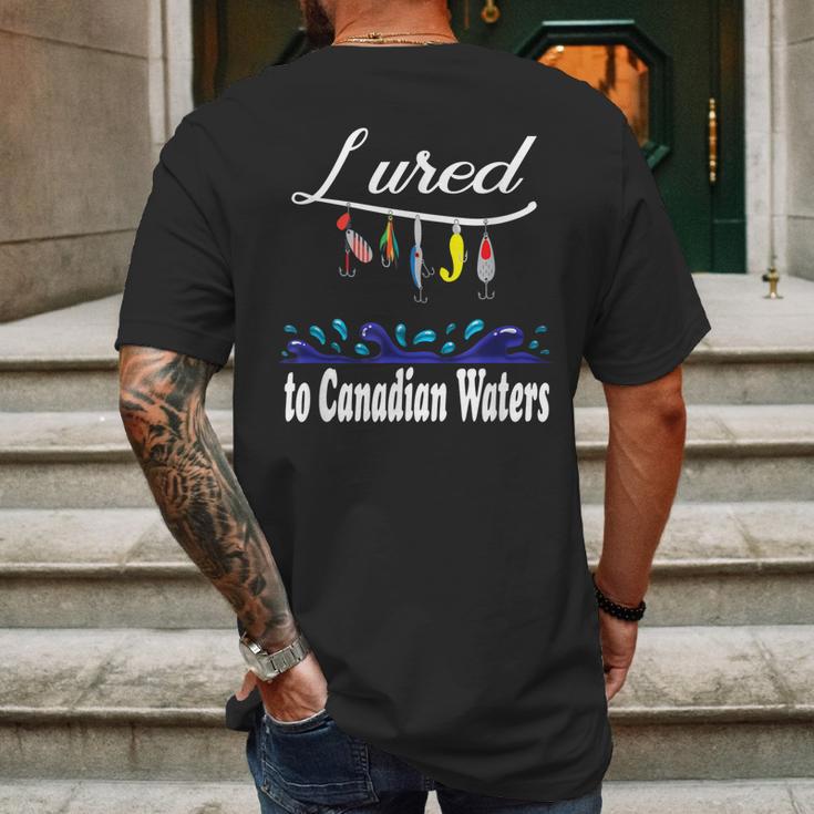 Lured To Canadian Waters Fishing Fisherman Mens Back Print T-shirt Gifts for Men