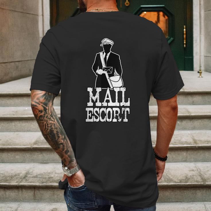 Mail Escort Postal Worker Scan Barcodes Delivery Mens Back Print T-shirt Gifts for Men