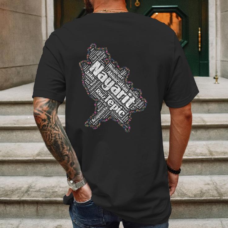 Mapa De Nayarit Mexico Y Municipios Flores Mexicanas Mens Back Print T-shirt Gifts for Men